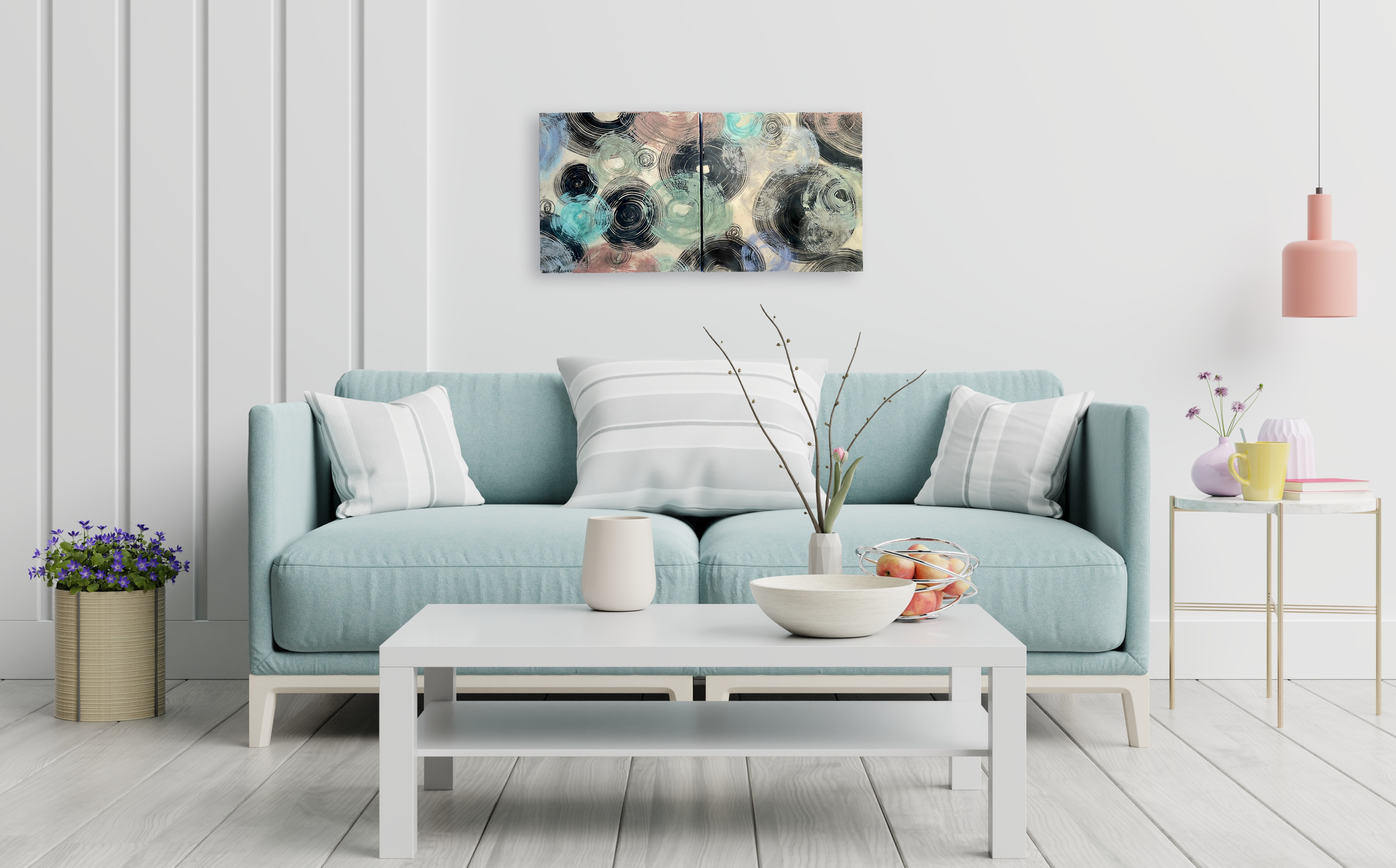 mock up of home space with painting on the wall